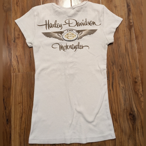 Harley-Davidson 110 Year Anniversary Short Sleeve White Henley Tee Women's Small - Picture 1 of 6